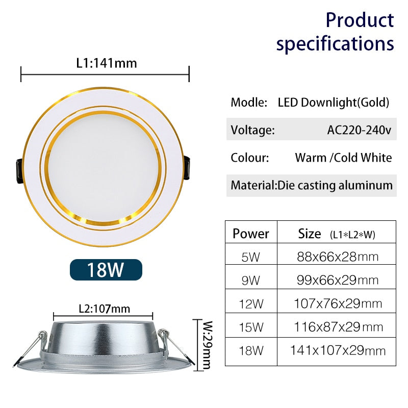 Led Downlights 5W 9W 12W 15W 18W 10pcs/lot AC 220V 230V 240V LED Ceiling Downlight Lamps Led Ceiling Lamp Home Indoor Lighting