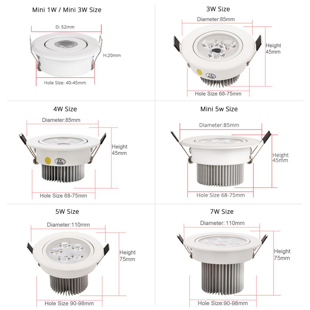 Downlight LED 1pcs 1W 3W 4W 5W 7W Spot Light Dimmable IP44 Indoor Recessed LED Lamp Light Adjustable AC110V 220V