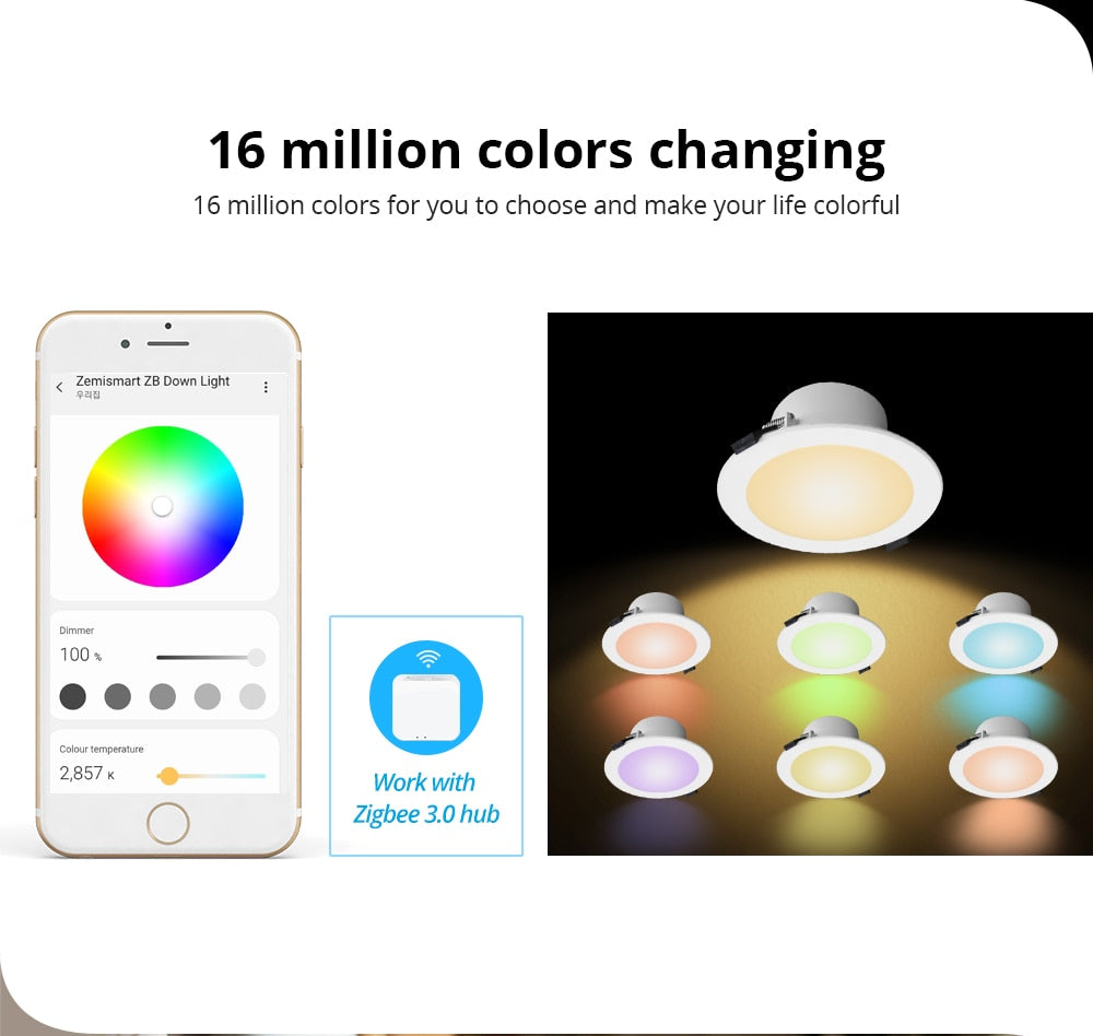 Benexmart Tuya Zigbee 3.0 Smart Led Downlight RGBCW 2.5 3.5 4.5 6 Inch Round Ceiling Light Indoor Spotlighting Alexa SmartThings