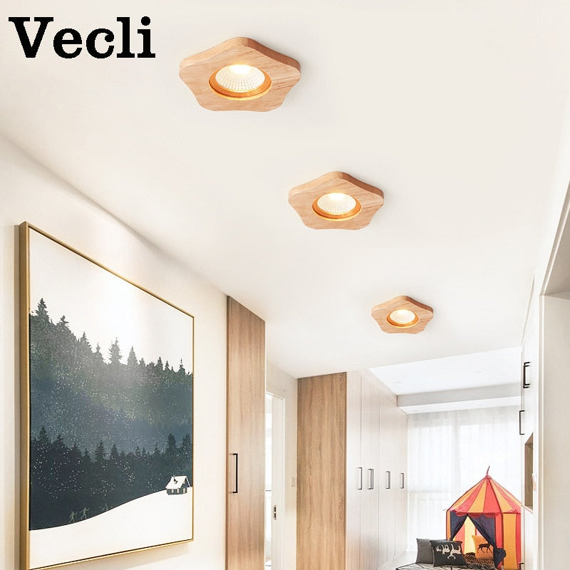 LED Cob 5W/7W Wooden Downlight Nordic Modern Indoor Lamp Aisle Living Room Bedroom Hotel Corridor Ceiling Lamp AC85-265V