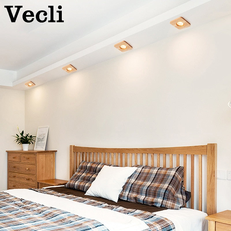 LED Cob 5W/7W Wooden Downlight Nordic Modern Indoor Lamp Aisle Living Room Bedroom Hotel Corridor Ceiling Lamp AC85-265V