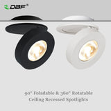 DBF Ultra-thin Round Foldable LED Ceiling Recessed Downlight 3W 5W 7W 10W 360 Angle Adjust 3000K/4000K/6000K Ceiling Spot Light