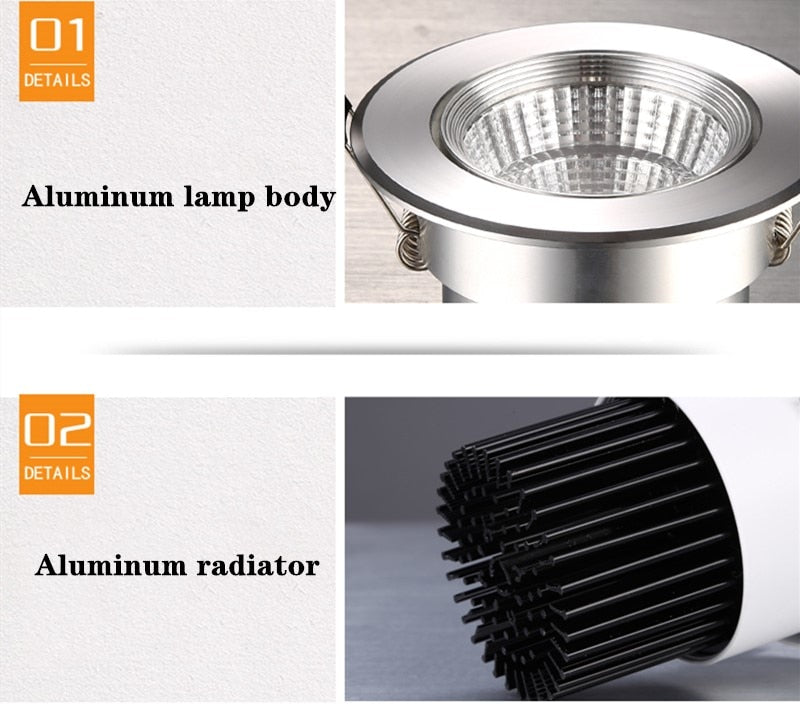 Dimmable LED COB Spotlight Ceiling lamp AC85-265V 3W 5W 7W 9W 12W 15W Aluminum recessed downlights round led panel light