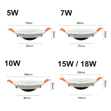 360° Rotatable Angle LED Recessed Downlight 5W 7W 10W 15W 18W LED Ceiling Spot Light 3000K/4000K/6000K Black/White Housing Light