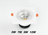 Square Dimmable Recessed COB LED Downlights 7W 9W 12W 18W LED Ceiling Spot Lights AC85-265V LED Ceiling Lamps Indoor Lighting