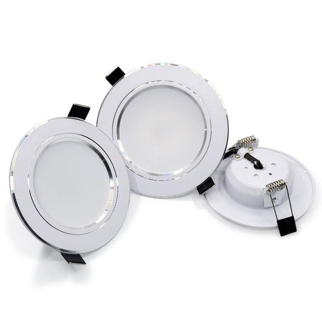 4Pcs Bright LED Downlight 5w 9w 15w Silver Border  Round Ceiling Recessed Spot Light 110V 220V 230v Down Light Cold Warm White
