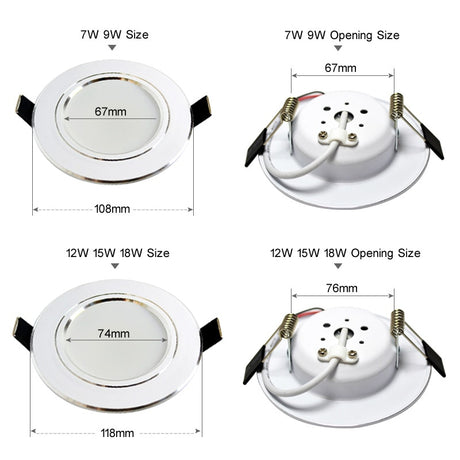 4Pcs Bright LED Downlight 5w 9w 15w Silver Border  Round Ceiling Recessed Spot Light 110V 220V 230v Down Light Cold Warm White
