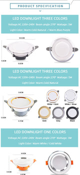 Led Downlight 10pcs 3W 5W AC220V-240V new six color led recessed downlight Kitchen living room led light spot Indoor round light