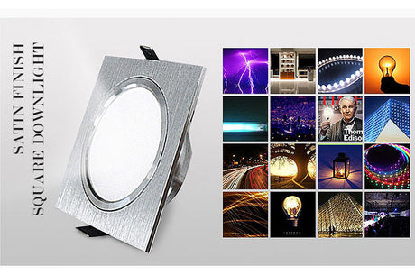 LED Downlights Square Brush silver 3W 6W 9W 12W AC220V 230V LED Ceiling Lamp Down Light for Kitchen/Home/Office Indoor Lighting