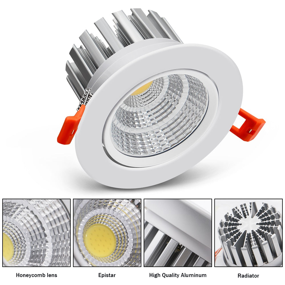 DBF Super Bright LED COB Recessed Downlight Dimmable 6W 9W 12W Angle Adjust Ceiling Spot Light Home Lighting 3000K/4000K/6000K