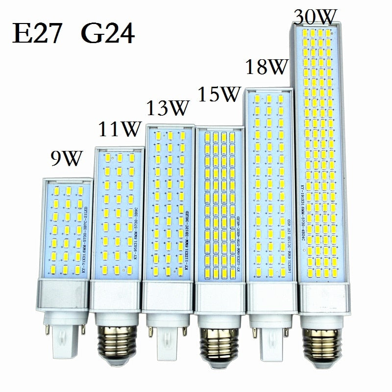 LED Lampada G24 E27 9W 11W 13W 15W 18W 30W downlight 85V-265V/AC Horizontal Plug lamp SMD5730 Bombillas led Corn Bulb Spot light