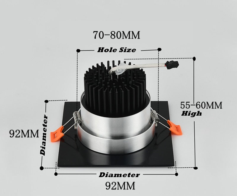 Recessed Square Dimmable LED Downlights 7W 9W 12W COB LED Ceiling Lamp AC85-265V Warm/Cold White LED Spot Lights Indoor Lighting