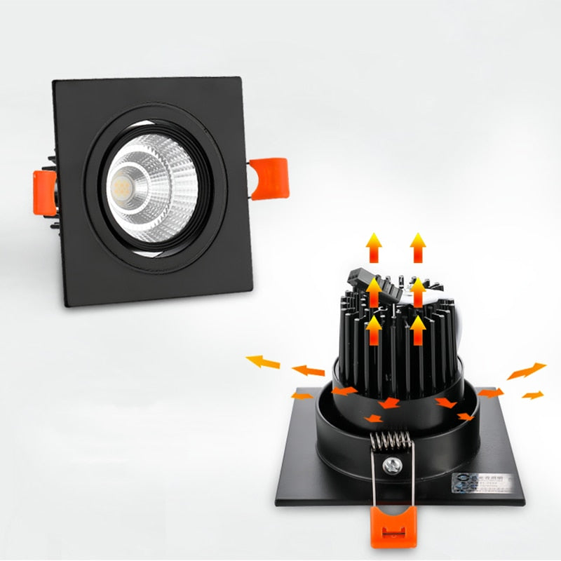 Recessed Square Dimmable LED Downlights 7W 9W 12W COB LED Ceiling Lamp AC85-265V Warm/Cold White LED Spot Lights Indoor Lighting