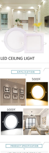 LED Ultra thin Downlight lamp 3W 4W 6W 9W 12W 15W 18W 24W led ceiling recessed grid downlight slim round square led panel light