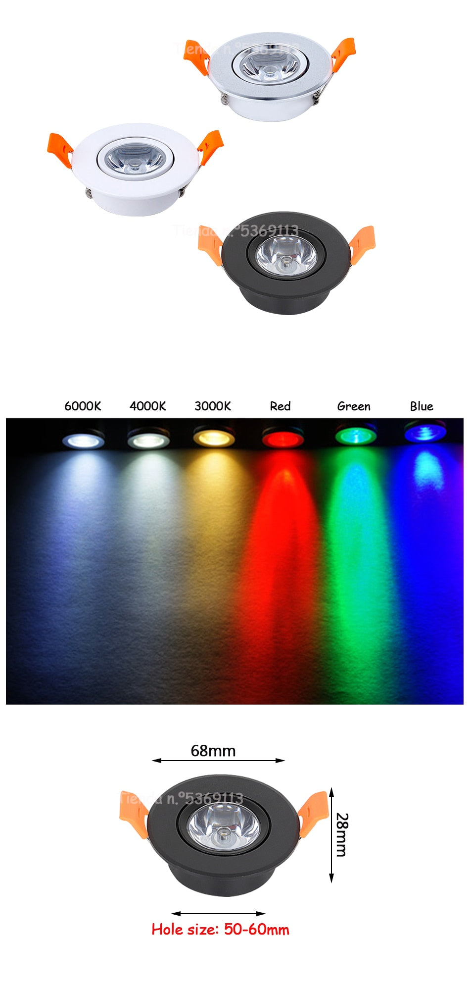 Aluminum Round LED Dimmable Ceiling Downlight 1W 3W AC90-260V DC12V Recessed LED Spot Light Led Bulb Cutout 50mm With Driver