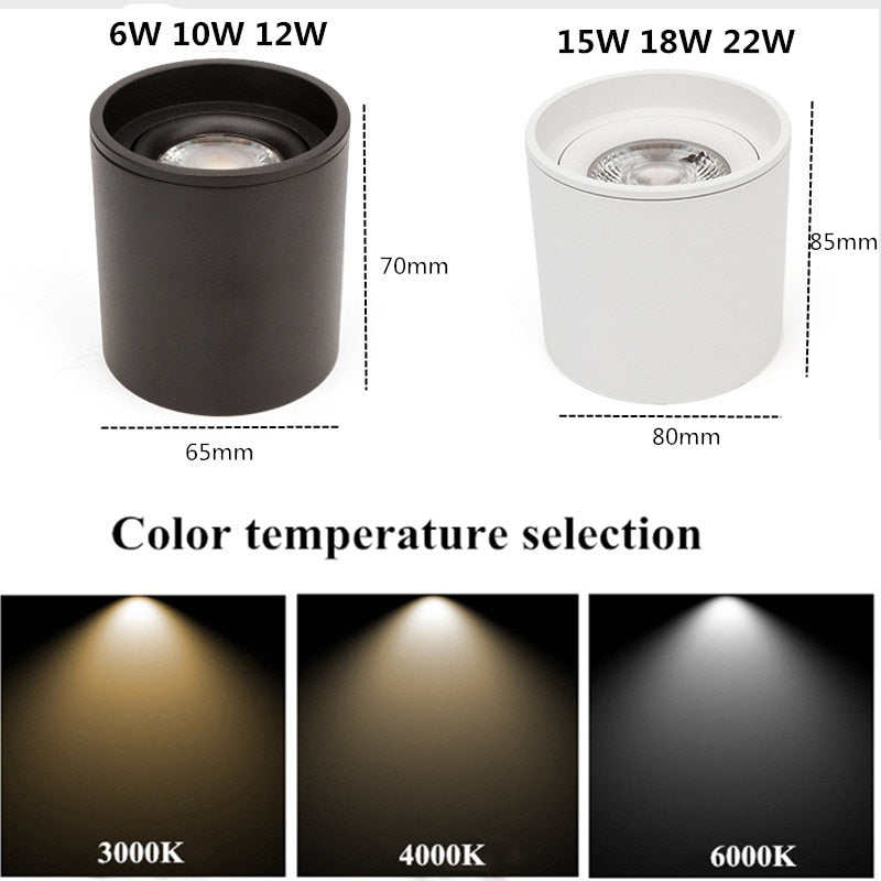 Dimmable Cylinder LED Downlights 6W 10W 12W 15W 22W COB  Ceiling Spot Lights AC85~265V  Backg Round Lamps Lndoor Lighting