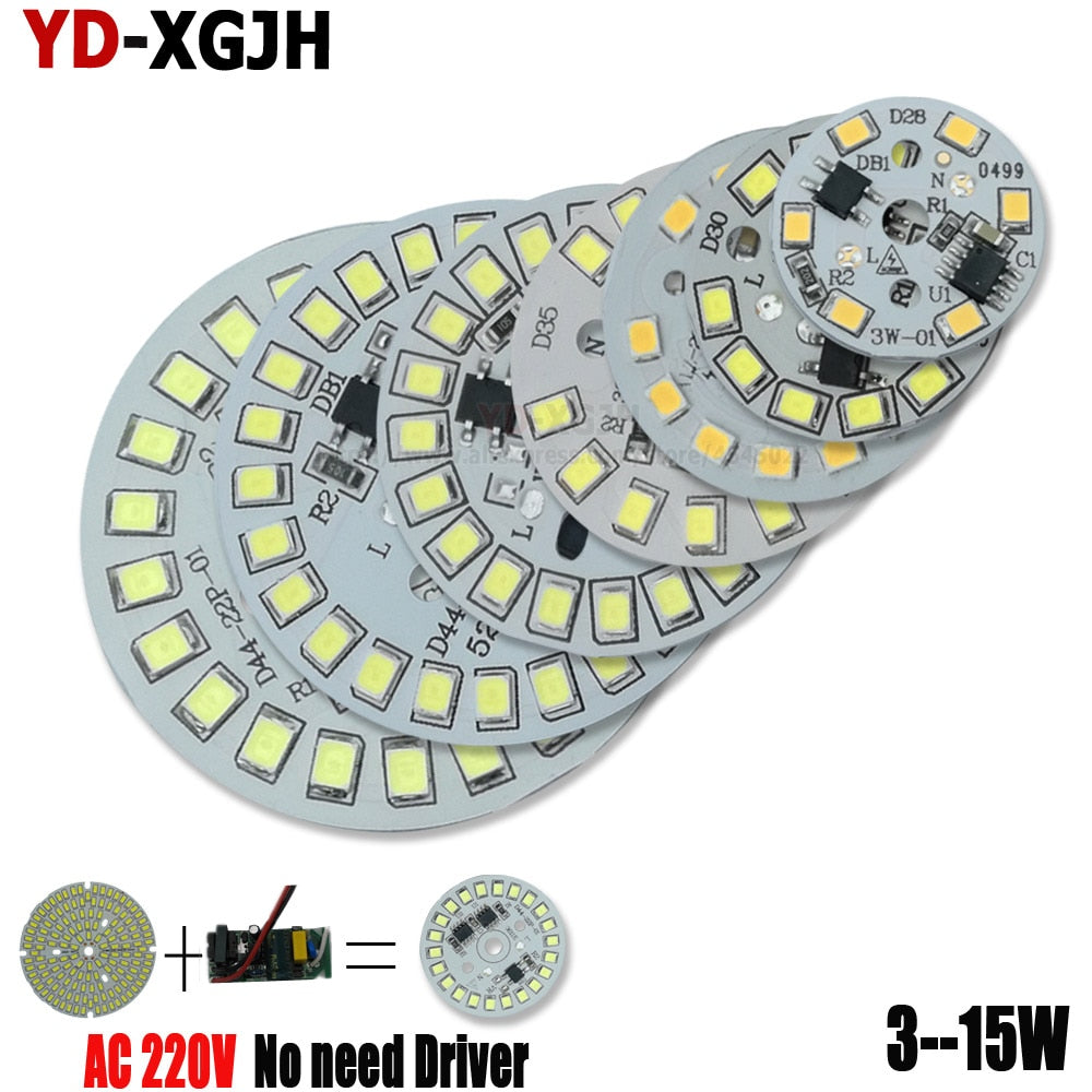 LED 2pcs 3W 5W 7W 9W 12W 15W AC 220V Smart IC Driver led pcb lamp panel 2835 SMD integrated Light source for LED blub Downlight DIY