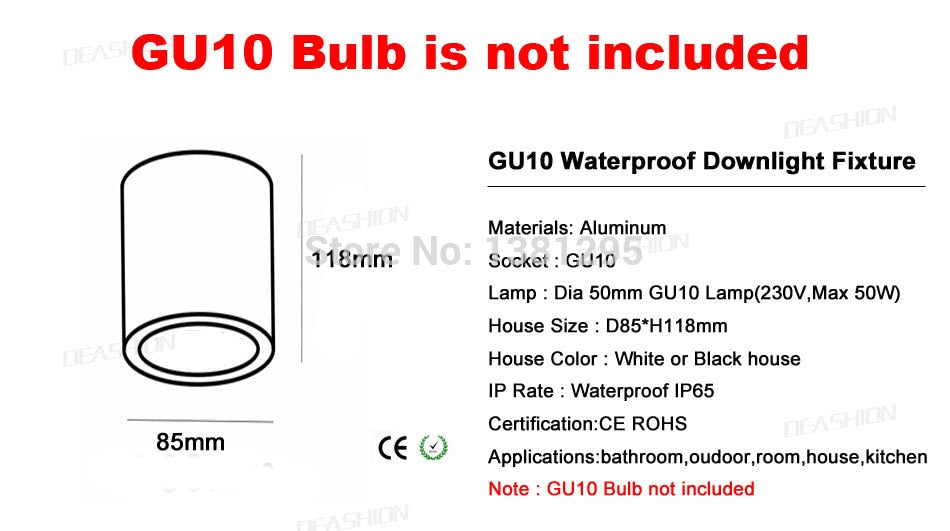 LED Waterproof IP65 Surface Mounted Downlight 1PCS Outdoor Bathroom Kitchen Balcony GU10 Fitting Ceiling Spot Light Fixture