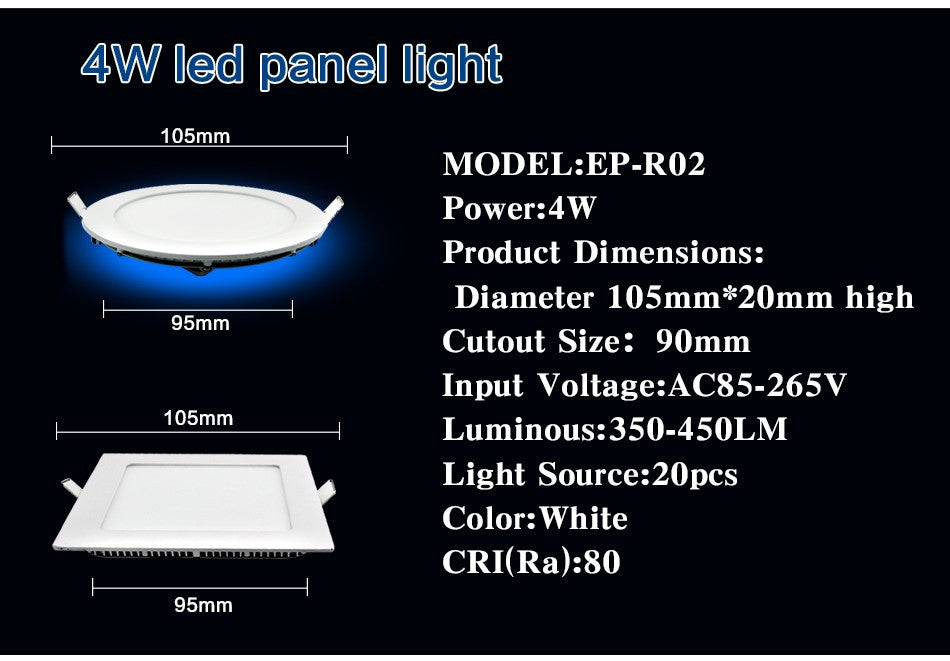 DBF Ultra Thin Dimmable Led Panel light 3W 4W 6W 9W 12W 15W 18W Round/Square Dimming LED Ceiling Recessed Light  LED Downlight