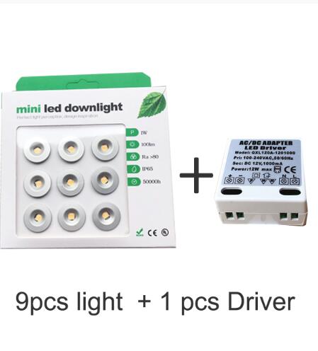 LED 9pcs Round Square Ceiling Spotlight Mini 1W LED Downlight 12V DC Mini Led Lamp white Aluminum Indoor Outdoor IP65 Lighting