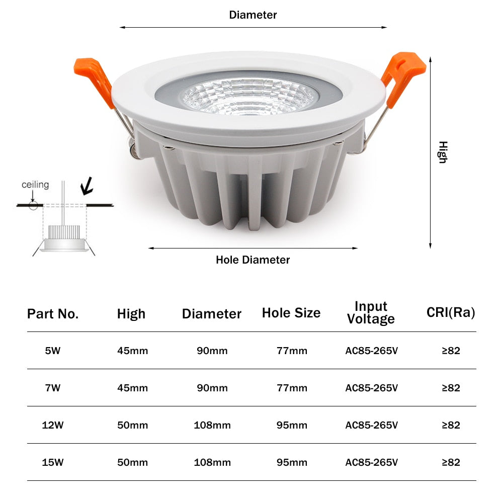 Anti-corrosion LED Downlight IP65 Waterproof led Ceiling Lamp 7W 15W LED Spot Lighting Kitchen Bathroom led Recessed Downlight