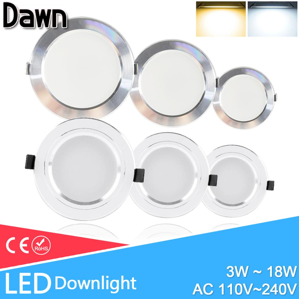 LED Downlight 3W 5W 9W 15W 18W Silver White Ultra Thin Downlight AC110V 220V 240V Round Recessed LED Spot Lighting