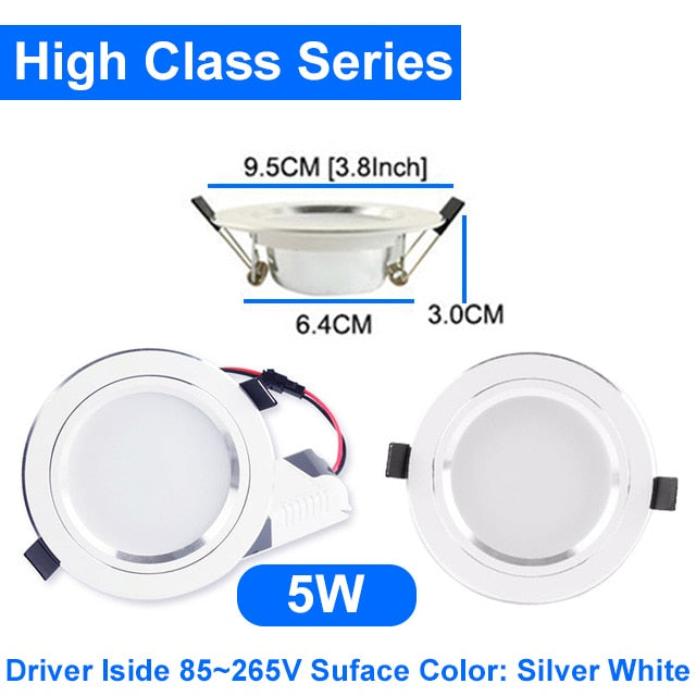 LED Downlight 3W 5W 9W 15W 18W Silver White Ultra Thin Downlight AC110V 220V 240V Round Recessed LED Spot Lighting