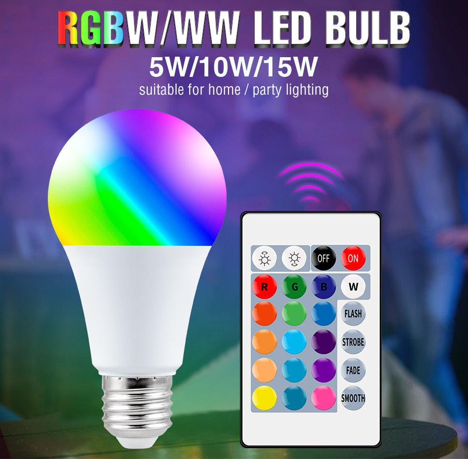 E27 Led Lamp Dimmable 16 Colors RGB Light Bulb 220V Led Magic Bulb Spot Light 5W 10W 15W Smart Control Led RGBW Lamp Home Decor