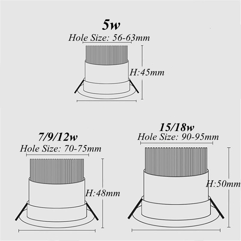 Dimmable COB Downlights Lamp 220v Ceiling Led Spot Lights 7W 9W 18W Recessed Round Room Kitchen Chambre Indoor Round Light