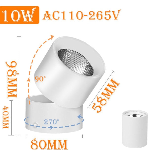 Led Downlights 220V 110V Surface Mounted 5/10/15/25W Mini Spot Led Down Light Lamp Foldable Downlights Home Lighting Living Room
