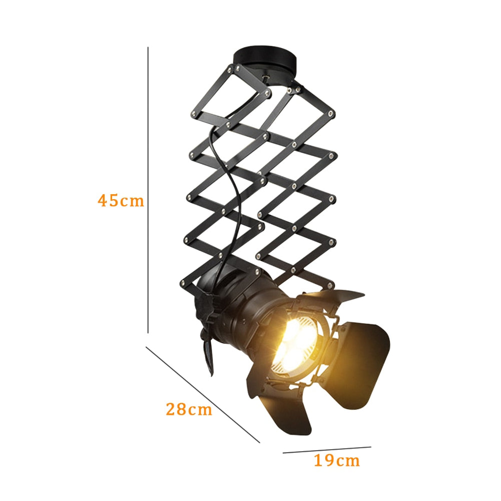 E27 Exhibition Hall Iron Art Bedroom Track Ceiling Lamp Bar Retro Industrial Hotel Telescopic Spotlight High Power Adjustable