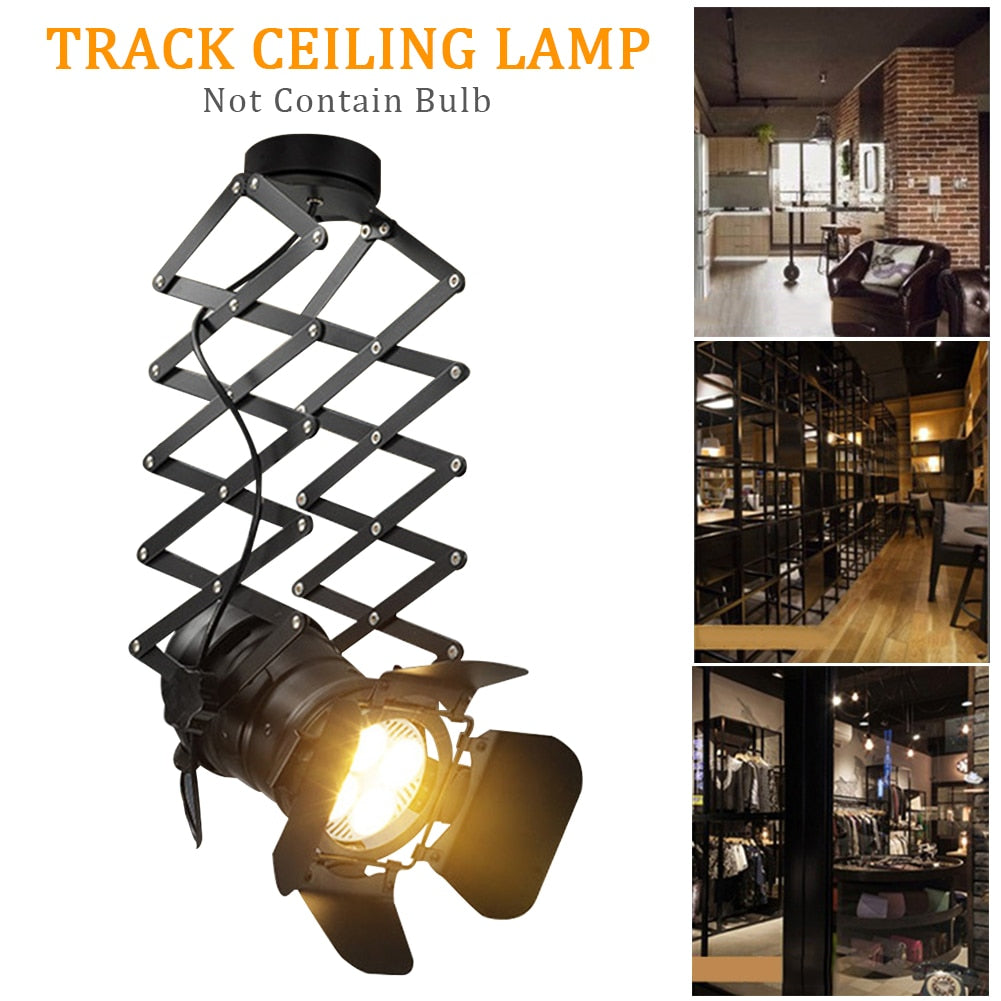 E27 Exhibition Hall Iron Art Bedroom Track Ceiling Lamp Bar Retro Industrial Hotel Telescopic Spotlight High Power Adjustable
