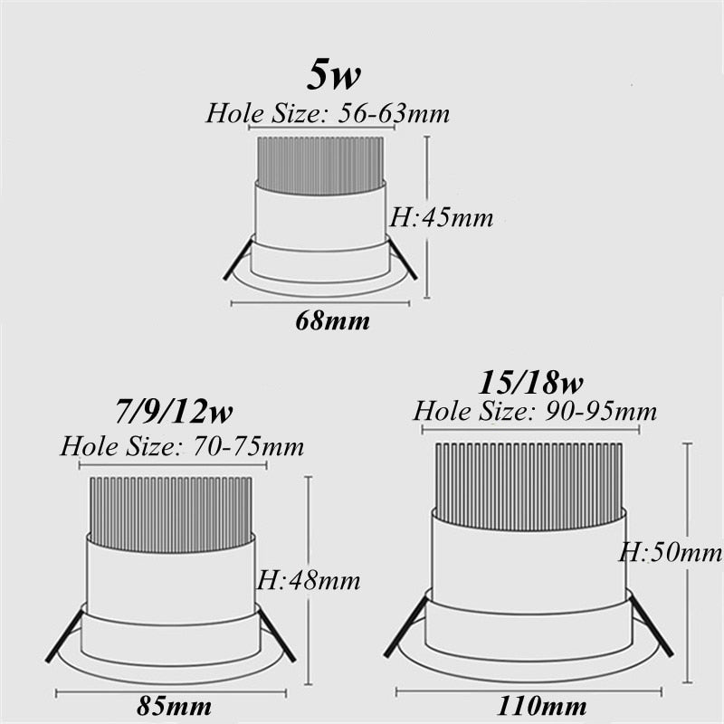 Dimmable COB Downlights Lamp 220v Ceiling Led Spot Lights 7W 9W 18W Recessed Round Room Kitchen Chambre Indoor Round Light