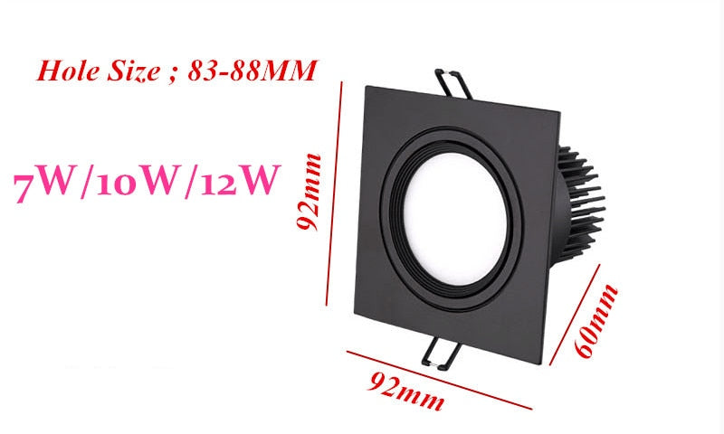 Dimmable Square LED COB Spotlights Ceiling lamp AC85-265V 7W 10W 12W 14W 20W 24W recessed Downlights LED Panel light indoor lighting