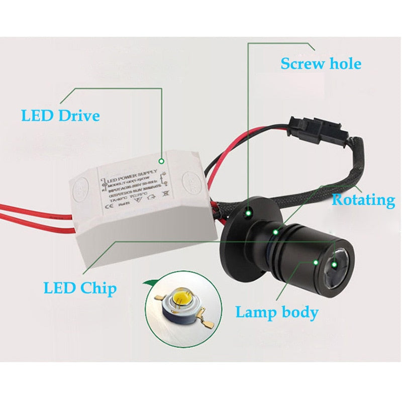  1W 3W Led Recessed Cabinet Mini Spot Light AC110V 220V Downlight DC12V Jewelry Show Include Led Driver Ceiling Light Lamp