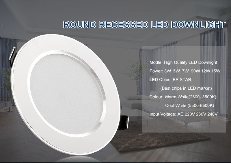 Led Downlight 3W 5W 7W 9W 12W 15W LED Ceiling Round Recessed Lamp 6Pcs 220V 230V LED Spot Light For Bathroom Kitchen