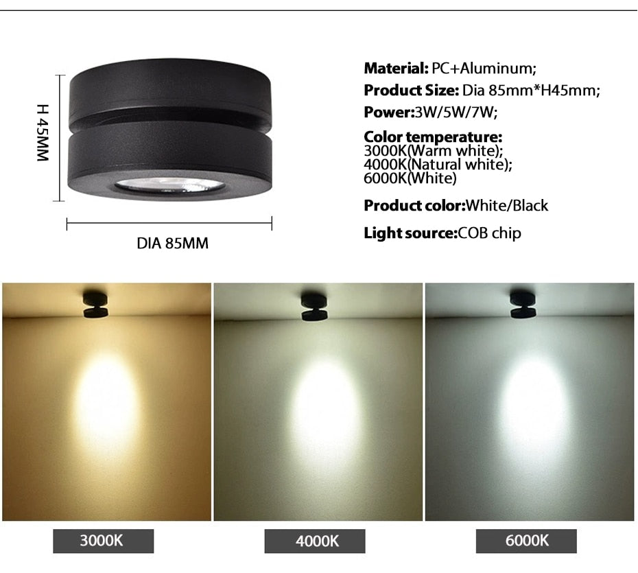 Foldable embedded LED Downlight 3W 5W 7W LED Ceiling downlight 360 degree rotatable built in COB Spot light Recessed led lamp