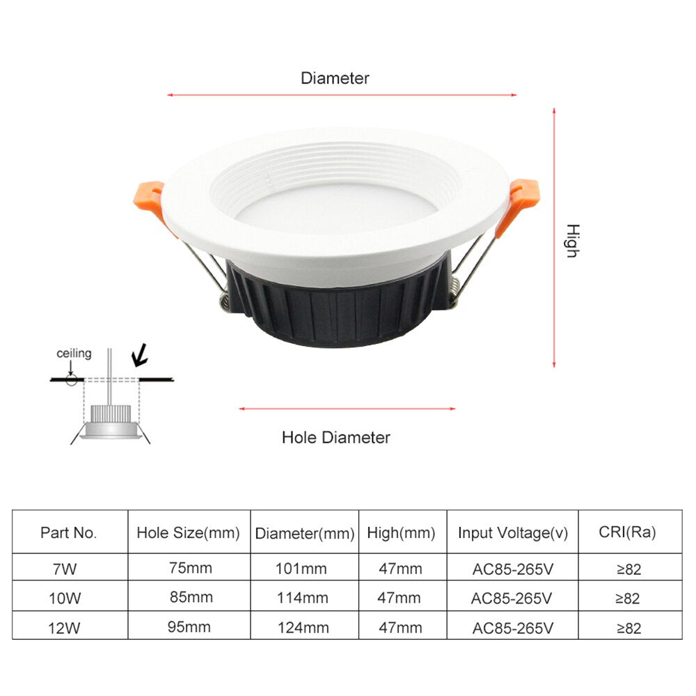 DBF Super Bright 5730 SMD LED Downlight Dimmable 7W 10W 12W Ceiling Lamp with AC 110V 220V LED Transformer for Living room