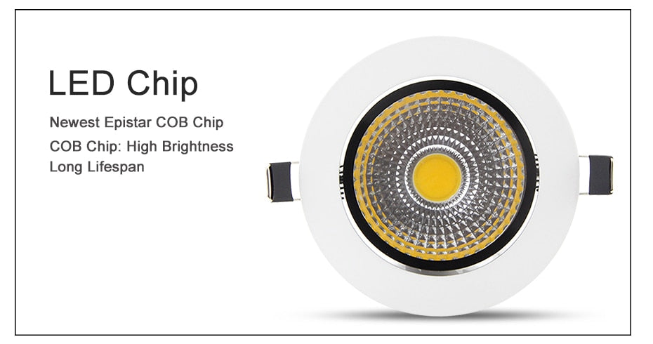 Super Bright Recessed LED COB Downlight Dimmable 5W 7W 10W 12W LED Spot light LED Ceiling Lamp AC 110V 220V White \ Warm White
