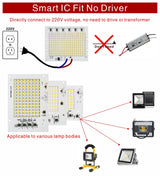 SMD 2835 LED Chip 100W 50W 30W 20W 10W Flood Light Beads AC 220V-240V Led Floodlight Lamp DIY For Outdoor Lighting Spotlight