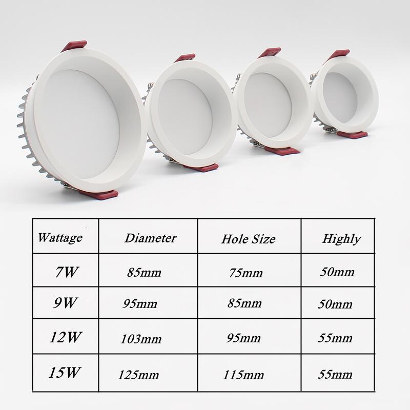 Dimmable Recessed Anti Glare LED Downlights 7W/9W/12W/15W LED Ceiling Spot Lights AC85~265V Background Lamps Indoor Lighting