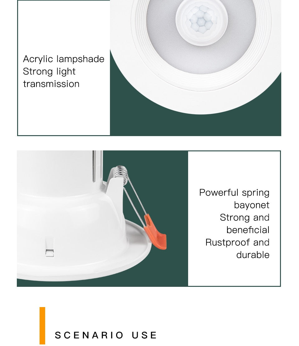 PIR Sensor Motion LED Downlight Night Light Recessed Ceiling Spot Lamp 20W 15W 10W 5W Downlight Bathroom Kitchen Indoor Lights