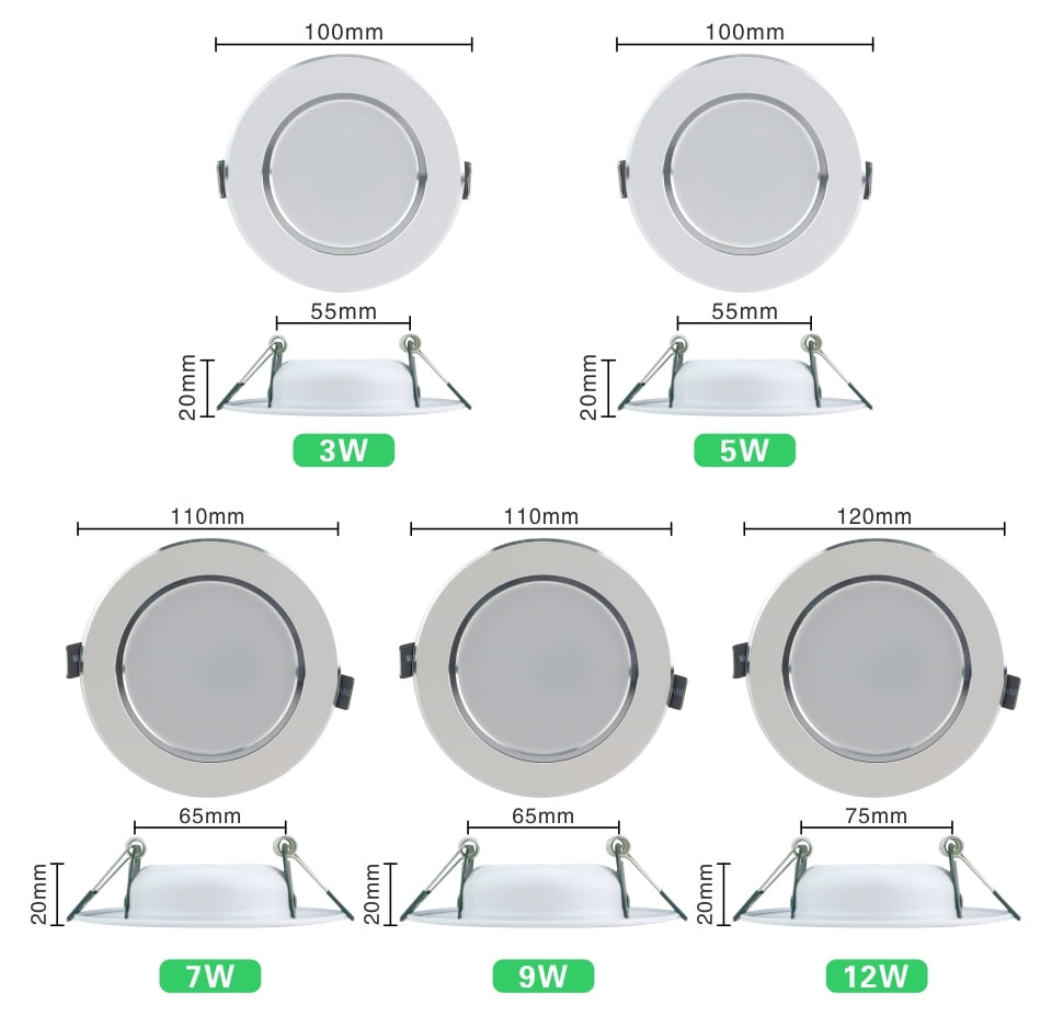 LED Downlight 3W 5W 7W 9W 12W AC220V 230V 240V Warm White Cold White Recessed LED Lamp Spot Light Led Bulb for Bedroom Kitchen