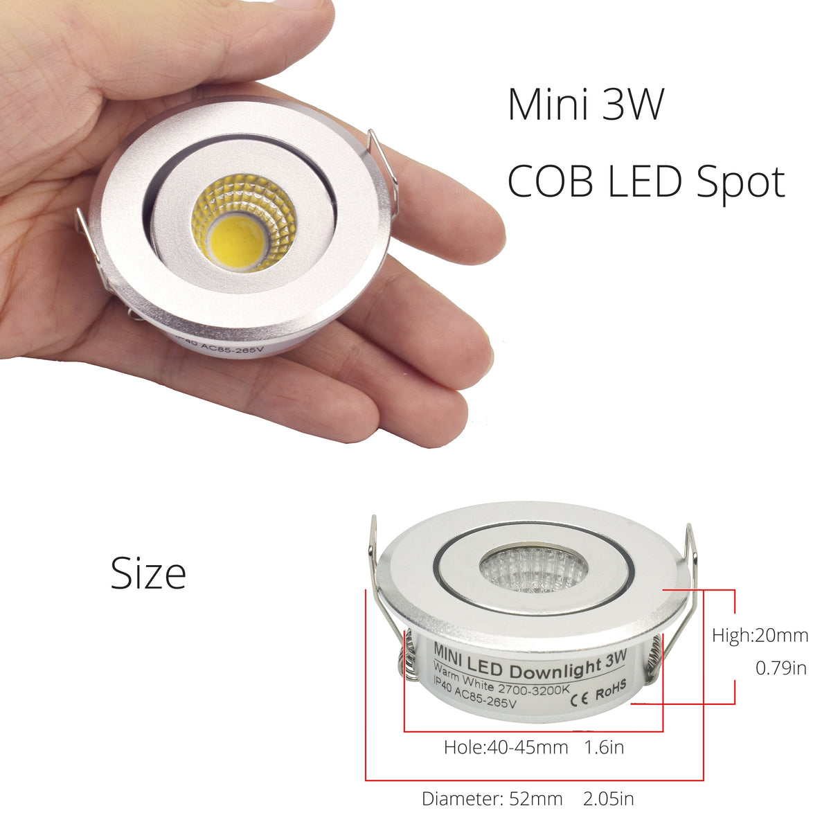 Silver spot led Mini 3W 5W 7W COB LED Downlight Dimmable Recessed Lamp Light for ceiling home office hotel 110V 220V