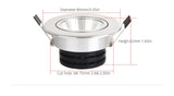 Silver spot led Mini 3W 5W 7W COB LED Downlight Dimmable Recessed Lamp Light for ceiling home office hotel 110V 220V