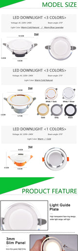led downlight 3W 5W downlight Ultra Thin new six color led downlight ceiling AC220V 240V Round Recessed LED Spot Lighting