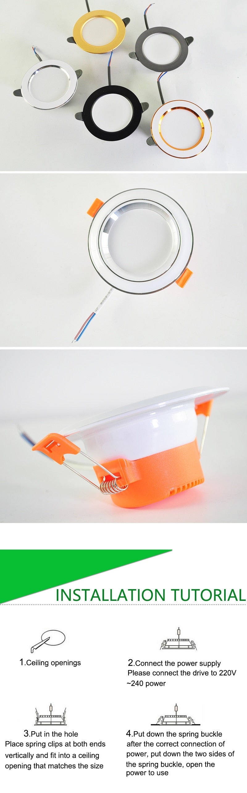 led downlight 3W 5W downlight Ultra Thin new six color led downlight ceiling AC220V 240V Round Recessed LED Spot Lighting