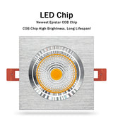 Recessed Square Dimmable LED Downlights 7W 9W 12W COB LED Ceiling Lamp AC85-265V Warm/Cold White LED Spot Lights Indoor Lighting
