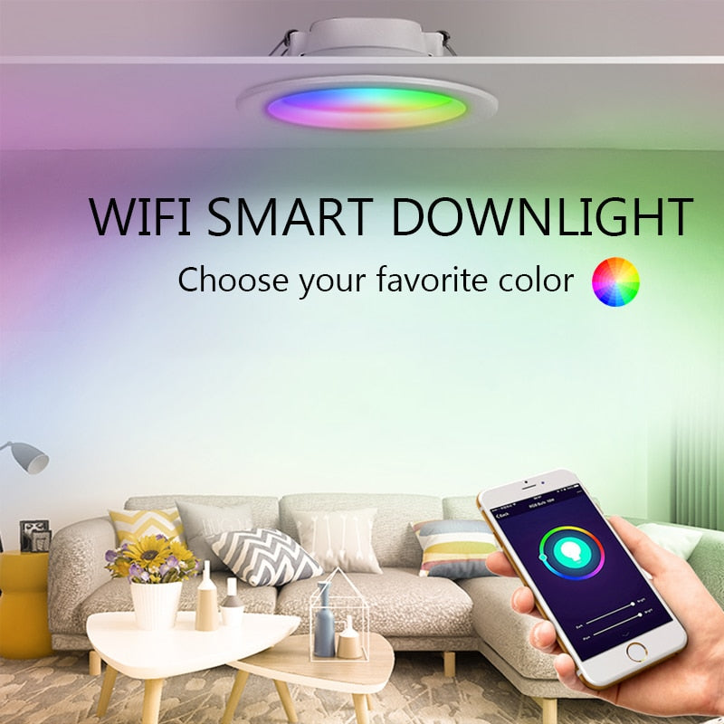 Smart Led Downlight RGB Recessed Round Spotlight Smart Home Tuya WiFi Dimmable Indoor lights Fixture 5W/7W/9W/15W CW+WW+RGB
