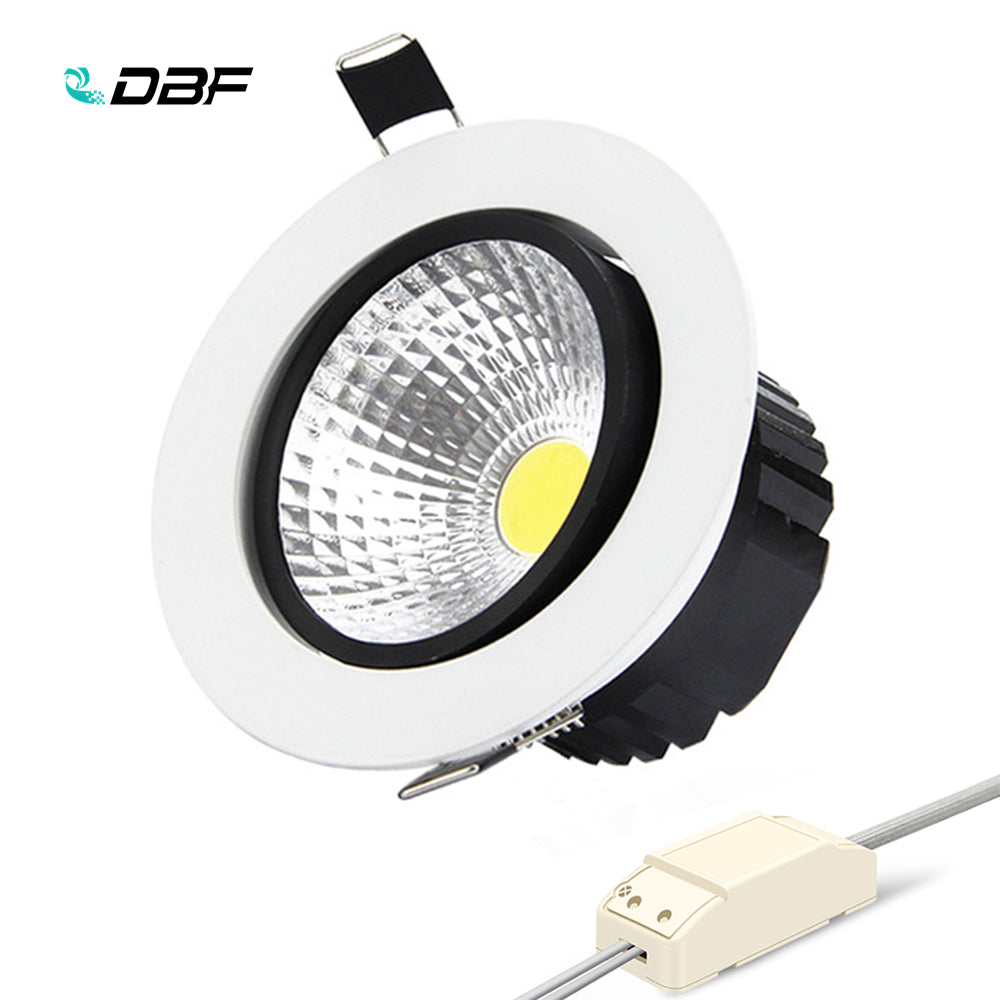 DBF Round Recessed LED COB Downlight Dimmable 6W 9W 12W 15W LED Ceiling Spot Light AC85-265V 3000K/4000K/6000K Indoor Lighting